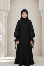 Kids black abaya with sleeves pearls