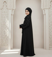 Kids black abaya with sleeves pearls