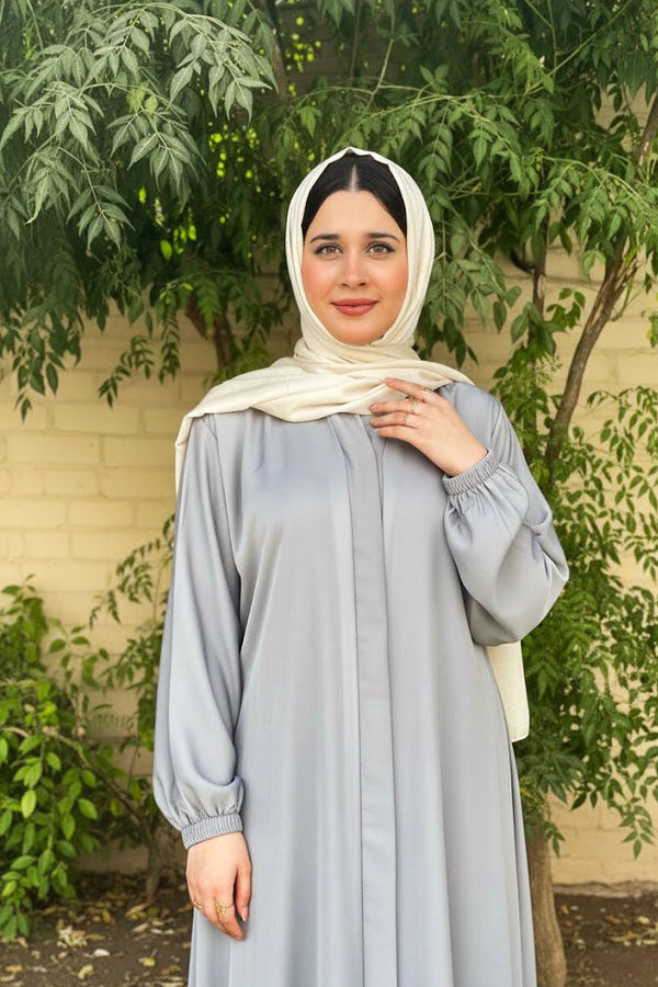 Hina Front Open Abaya-silver grey