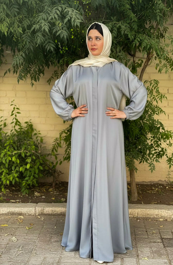 Hina Front Open Abaya-silver grey