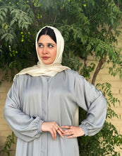 Hina Front Open Abaya-silver grey